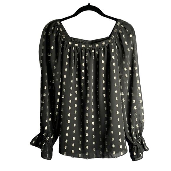 Talbot’s Black Lined Blouse With Silver Metallic Polka Dot Size Small - Picture 1 of 7